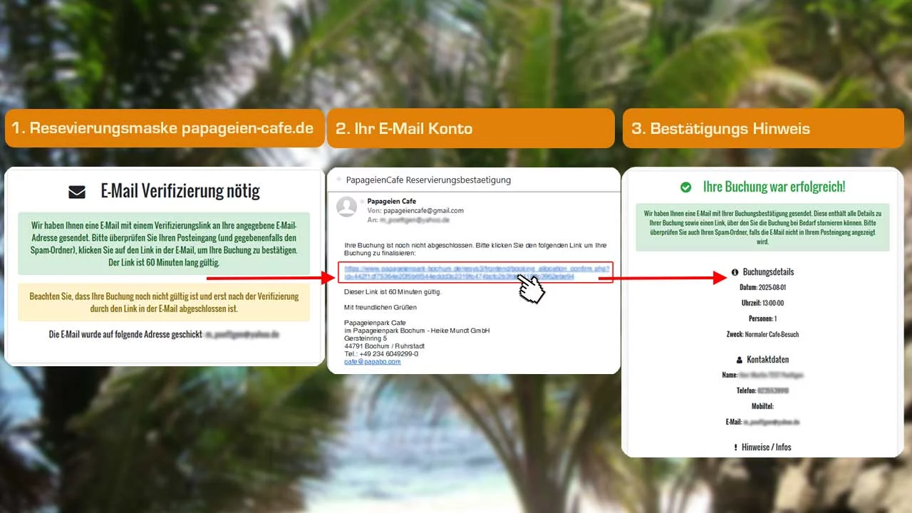 NEU bei Cafe Onlinereservierung: Bestätigungs-Link per E-Mail